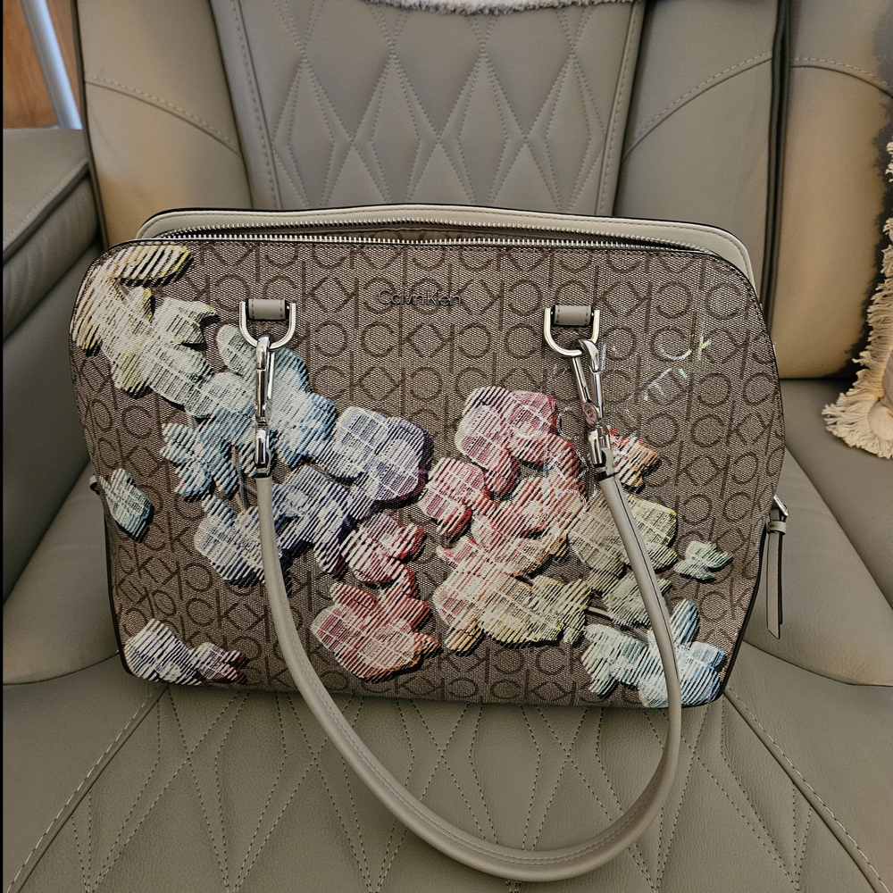 Calvin Klein Brown Shoulder Bag with Multicolor Floral Design